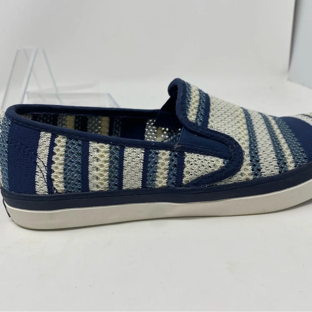Sperry Top Siders Seaside Blue & White Stripe Mesh Slip Ons Sz 8